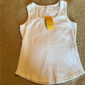 Women's White Ribbed Tank Top